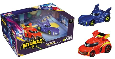 Carrera Pull & SPEED 15813024 Uppdragbara Batwheels-leksaksbilar, Bam och Red, uppdragbar motor, hastighet 5 km/h, från 3 år, samlarobjekt och leksak, plastchassi, fri körning framåt