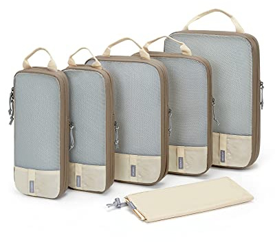 BAGSMART Compression Packing Cubes for Suitcases & Backpack, 6 Set Travel Organisers Bags with Label Pocket for Luggage, Travel Essentials, Holiday & Camping Accessories, White Opal