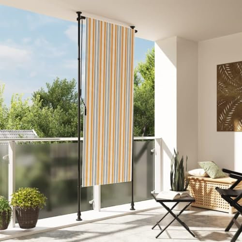 Homgoday Tenda a Rullo Esterno Gialla e Bianca 120x270cm Tessuto Acciaio, Tessuto di Ricambio per Tenda da Sole Esterno, Telo Parasole per Tende da Sole, Tenda da Sole per Giardino