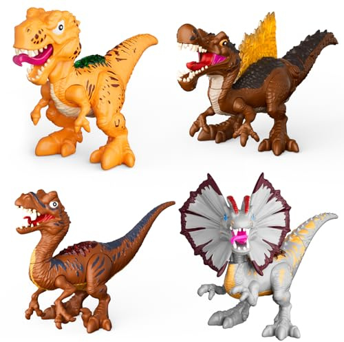 GizmoVine Figurine Dinosaure, Dinosaure Jouet, 4 Pièces Faites à la Main, Démontage Jouets de Construction, Articulations Mobiles, Apprentissage Interactif,Cadeau pour Enfants 2 3 4 5 6 7 Ans Garcon