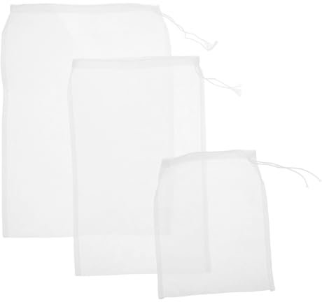 OKUMEYR Juego de 3 Bolsas Coladoras de Cocina Bolsa para Leche de Frutos Secos Colador de Agua para Frutas Y Verduras Malla Fina Reutilizable de Nailon Fácil de Limpiar Filtro con Cordón
