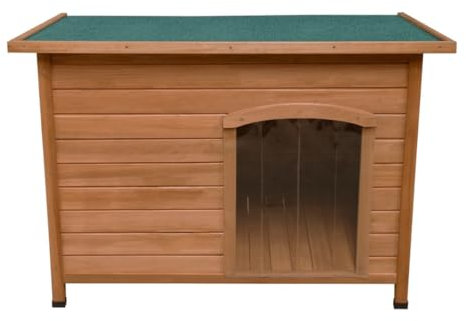 Hundkoja i Trä 80 H x 116 B x 79cm D Hundhus Hundkojor Utomhus Inomhus Gångjärn Tak 5 cm Ovan Mark Uttagbart Golv Hundlucka Klaffar Väderbeständigt Furu Lätt att Rengöra Lutande Tak Filt