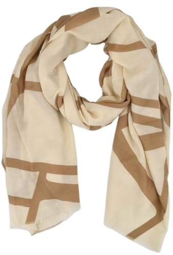 styleBREAKER Damhalsduk med grafiska linjer | mjuk XXL vinterhalsduk | stor duk med geometriska linjer, design, stola, höst och vintertillbehör, Beige-brun, Einheitsgröße