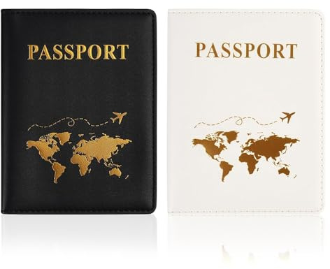 2 Pcs PU Leather Passport Holder Travel Wallet, Passport Holder Cover, Slim Cover Organiser for Passport, Boarding Pass, Tickets and Cards, Lightweight Travel Document Case in Black and White