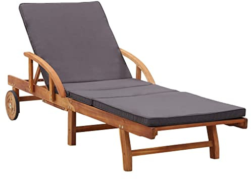 Frdhee Tumbona de playa, sillón de relax, tumbona de jardín, tumbona de relajación, tumbona con cojín de madera maciza de acacia, para terraza, camping, viajes, resistente