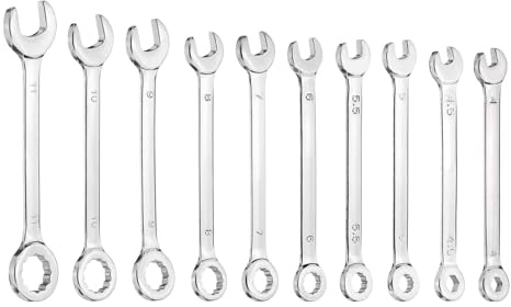 QUARKZMAN 10 Pezzi Mini Set Chiavi Combinate 4-4.5mm A 6 Lati E 5-11mm A 12 Lati Estremità A Scatola Metrica E Estremità Aperta Con Angolo Di 15 Gradi In Acciaio CR-V Doppia Estremità