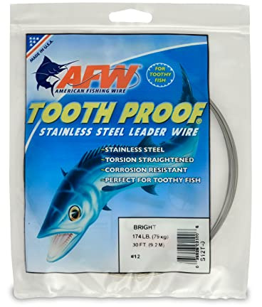 AFW #12 Tooth Proof Stainless Steel Single Strand Leader Wire, 174 lb Test, Bright, 30 ft