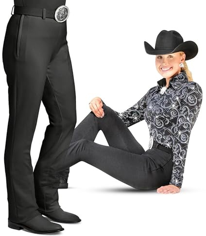 HOBBY HORSE Ezee Rider Stretch Western Show Pants – Women’s Western Horse Show Pant | Side Zip High-Rise Fit, Perfect Under Western Show Chaps | Made in USA - Black - 36in.