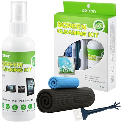 Betron Screen Cleaner for Laptop, Macbook, TV, Monitor, Phone - 100ml Cleaning Spray, Microfibre Cloth