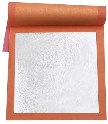 YongBo Essbares Blattsilber, 3.7 mal 3.7 25 Blatt Buch, reine Silberfolie für Kuchenbacken, Lebensmitteldekoration, Vergoldungskunst, Nägel