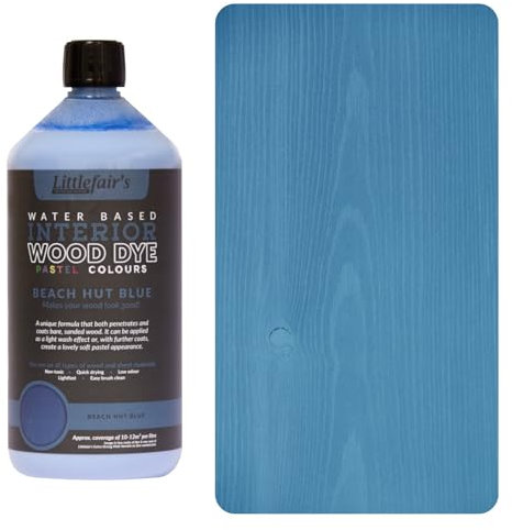 Littlefair's | Water Based Wood Dye | Indoor | Pastel Range | Environmentally Friendly | Indoor Timber Including Doors and Skirting Boards | 1ltr, Beach Hut Blue