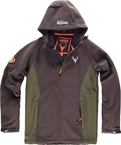 Work Team Cazadora workshell con 2 bolsillos laterales y un bolsillo en pecho, combinada, con capucha. HOMBRE Marron/Verde Caza M