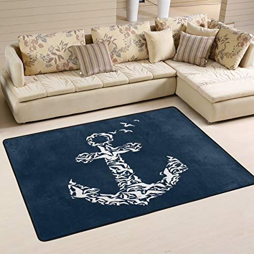 Mnsruu Teppich, Motiv Anker mit Vogel, Blau, Textil, multi, 91cm x 61cm(3 x 2 feet)