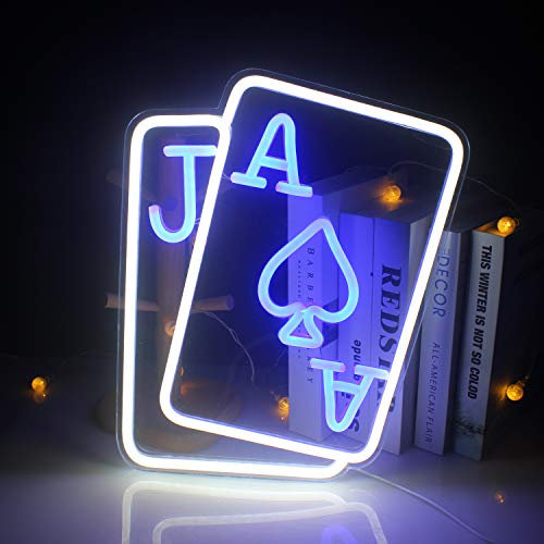 Wanxing Playing Cards Neon Light Sign for Wall Decor,Poker Cards Neon Sign,Poker Light with USB Powered Led Sign,Dimmable 5V 2A Light Up Sign for Living room, Casino, Bar, Game Room