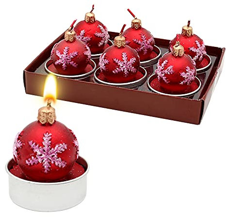 Dekohelden24 6er Set Teelicht Weihnachtskugel - Christbaumkugel in rot, Maße je Teelicht L/B/H: 4 x 4 x 5 cm.
