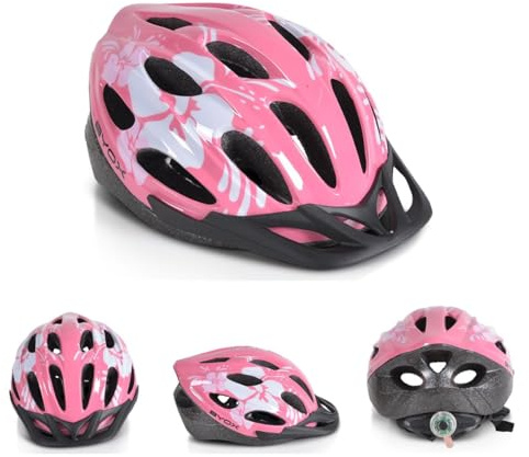 Byox Kinder Schutzhelm Y02, 17 Löcher, Größe M, einstellbar 54-58 cm, LED-Licht pink