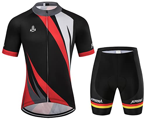 JEPOZRA Traje Ciclismo Hombre Verano Conjunto Bicicleta Ropa MTB Maillot Bici Manga Corta y Culotte Ciclista con Badana Gel (XXL, Negro)