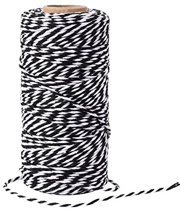 AUERVO 100M Christmas Twine, Black and White String Cotton Wrapping Twine For Xmas Packing Gift Wrapping String Decorations DIY Crafts and Handmade Arts