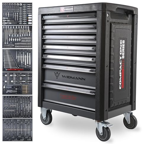 WIDMANN Tool Trolley Cabinet with 233pcs Tools Steel Workshop Storage Chest Carrier ToolBox (TC7-6) (Grey)