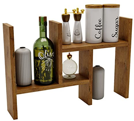 AKKE Karo Gewürzregal Stehend Regal Für Küche Küchenregal Stehend Tischregal Organizer Für Wohnzimmer Schreibtisch Organizer Bücherregal Standregal Für Büro 40-74 x 44 x 12 cm Eiche Retro