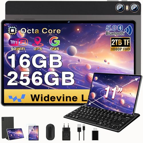 SEBBE 11 surfplatta, 2K Android 13, surfplatta, 16 GB RAM+256 GB ROM (TF 1 TB), surfplatta med Octa-Core 2.0 GHz-processor, 5G wifi, 1 0000 mAh, 8+20MP, 2-i-1 surfplatta - brun