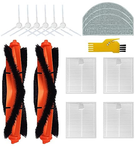 Laimaiou Zubehör Kompatibel mit Xiaomi Robot Vacuum E12 Xiaomi Vacuum E10 Roboter Staubsauger Ersatzteile 15 Packungen 2 Hauptbürste, 4 Filter, 6 Seitenbürsten, 3 Mop Tücher