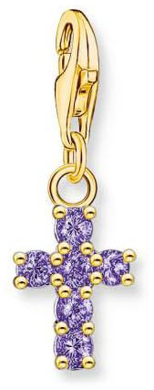 Thomas Sabo Charm-Anhänger Kreuz mit violetten Steinen 18 Karat vergoldetes Silber 2036-414-13