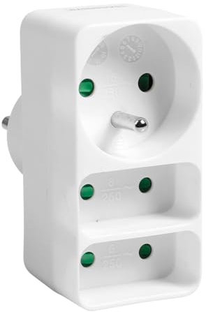 ITENSE - Multiprise électrique, Prise Multiple - Fiche Triplite - 3 Prises - 1 x 16A + 2 x 6A - Multiprise électrique Murale - Couleur: Blanc - Sécurité Enfant - Matière: PVC - Tension: 230V