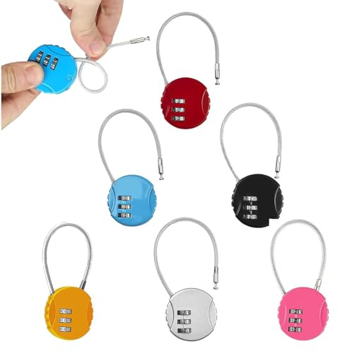 LightBeacon Lot de 6 Cadenas à Bagages à Combinaison 3 Chiffres avec Code Numérique pour Voyage, Sacs à Dos, Valises de Vacances, 6 Couleurs, Câble Flexible en Alliage de Zinc