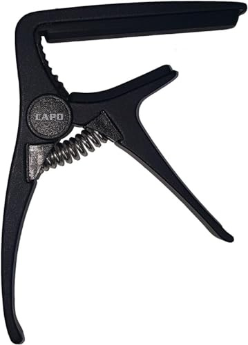 ROCKSTAR - Cejilla para Guitarra Clásica, Española y Flamenco AC-20C Negra Estilo Gatillo - Capo Profesional de Aleación de Zinc con Almohadilla de Silicona para Afinación Precisa