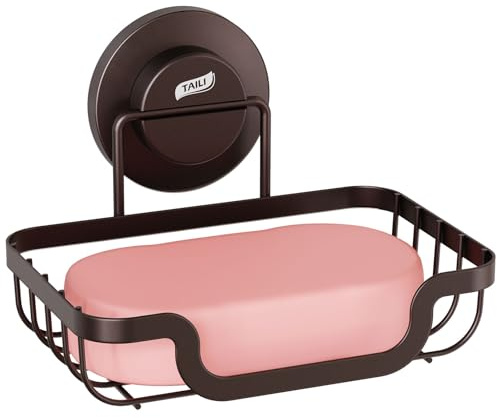 TAILI Suction Soap Dish for Shower, Max Hold 5 KG Soap Holder Shower for Bathroom, Wall Mount Sponge Tray, Removable, Metal Bathtub Organizer, Drill-Free Sink Holder, Stainless Steel, Brown