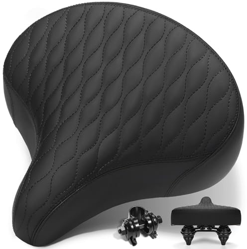 CDYWD Selle de Velo Ultra Confortable Homme et Femme, Large, avec Suspension, Rembourrage Épais et Doux, Ergonomique, Rétro Selle Confort Velo pour VTT, Vélo de Ville, Ebike, Vélo Stationnaire