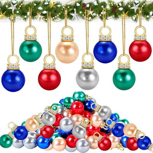 Kleine Weihnachtskugeln Set, 60 Stück Mini Weihnachtskugeln, 16 mm Mini Christbaumkugeln, Weihnachtskugelns Bunt mit 10 Metern Golddraht für Weihnachtsbäume, Girlanden, Treppen, Fenster