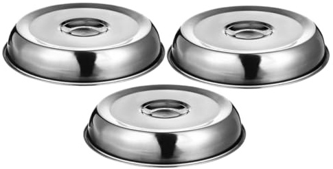Hohopeti 3 Piezas Cubierta para Comida Acero Inoxidable Redondo para Caliente Fundas Portátiles para Grill para Bistec Hamburguesa y Queso