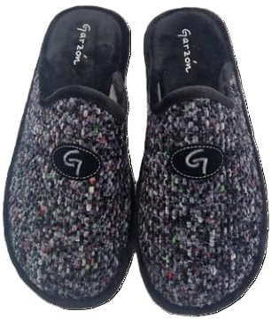 GARZON Garzón.Pantuflas de Casa con Diseño Tejido, Negro y Gris Jaspeado,Zapatillas de invierno, Especial Parquet. (negro, Una talla, Sistema tallas calzado EU, Adulto, Hombre, Números, mediano, 45)