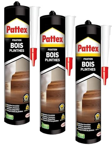 PATTEX Colle de fixation sans solvant, Colle acrylique ultra-puissante - Bois Plinthes, cartouche de 380g (Lot de 3)