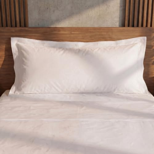 VOUCLER Harmony – Juego de Sabanas 135x200cm 100% Algodón 300 Hilos Satén con Bordado Blanco – 3 Piezas: Sabana Bajera 135cm Ajustable + Sabana Encimera Cama 135cm + Funda Almohada 135cm - Oeko-Tex®