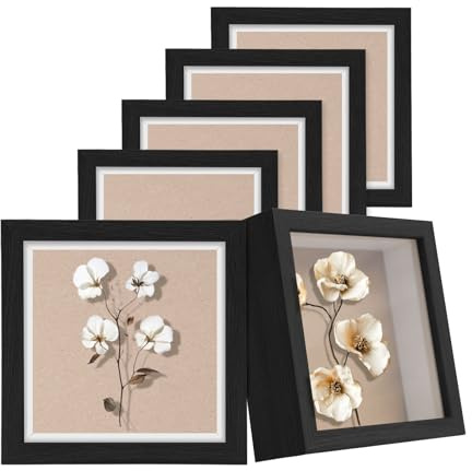 5 x 5 Shadow Box Frame Display Case, 6 Pcs Black Display Case Box for Memorabilia, Medal, Wedding Memories, Crafts, Tickets and Photos, Picture Frame for Wall and Tabletop