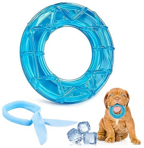 Jouet à Mordre Congelable avec écharpe Set Jouets à Mâcher en Caoutchouc Naturel pour Chien Jouet De Forme en Anneau TPR Dentition Saine Jeu D'été De Chien De Compagnie D'Entraînement