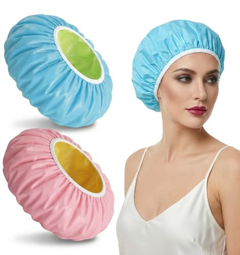 2er-Pack Duschhaube, Duschhauben Zweilagige große wiederverwendbare Duschhauben mit elastischem Band für langes, dickes oder lockiges Haar