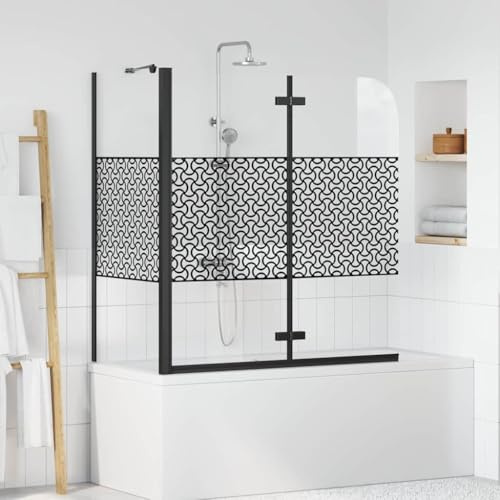 Ziaphsol Mampara de ducha geométrica, color negro, 120 x 67 x 129 cm, 4 mm, cristal de seguridad, marco de aluminio, puerta de ducha plegable giratoria para bañera, protección contra salpicaduras