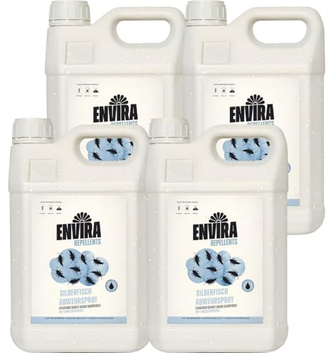 Envira Silberfisch Abwehrspray 4 x 5 Liter - Spray mit Langzeitwirkung gegen Silberfische & Papierfische - Mittel gegen Silberfische in der Wohnung - Effektiv Silberfischchen loswerden