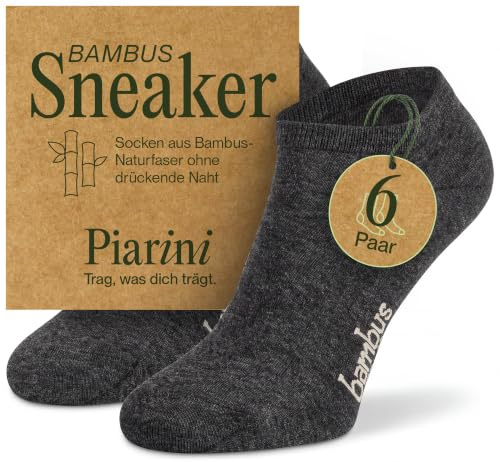 6 paires de chaussettes Piarini - En bambou - Chaussettes de sport - Pour homme et femme - Noir/anthracite - Marine/beige - Respirantes - Pointures disponibles en39-42, 43-46, 47-50.