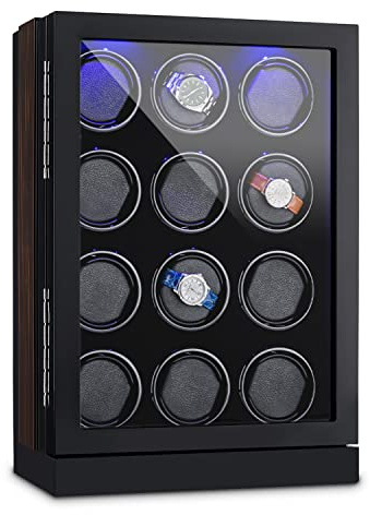KLARSTEIN Klagenfurt - Remontoir, Tourne-Montre, Boîtier à Montres, Capacité : 12 Montres automatiques, 12 réceptacles, Gauche-Droite, Max. 2200 Tours par Jour, châssis en Bois, Noir