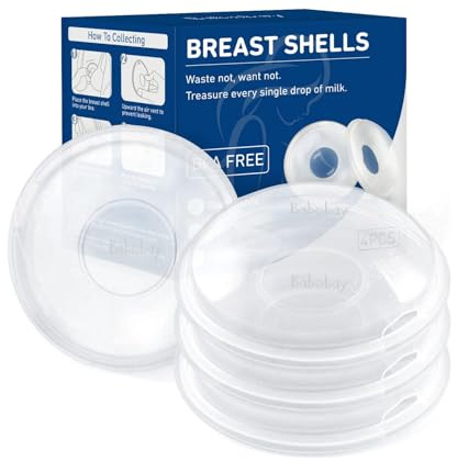 Babebay Breast Shells, 4 Pack Nursing Cups, Milk Saver, Protect Sore Nipples for Breastfeeding, Collect Breastmilk Leaks for Nursing Moms, Soft and Flexible Silicone Material, Reusable