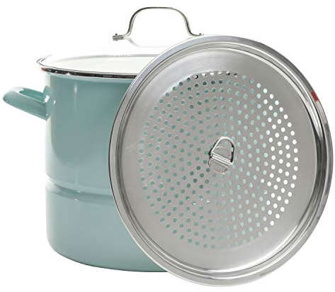 Kenmore Broadway 16-Quart Stock Pot With Steamer Insert and Lid, Glacier Blue, Large Stainless Steel Cookware for Boiling, Steaming, and Soups