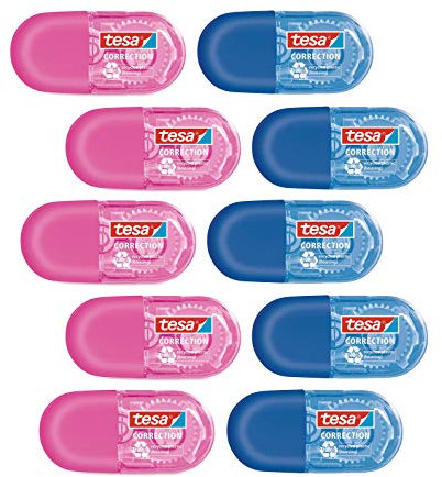 tesa Mini Korrekturroller ecoLogo - Band zur Korrektur auf Papier - Klein und ergonomisch - 6 m x 5 mm (10er Pack)