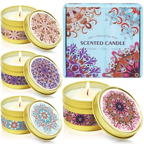 SCENTORINI Bohemio Velas Perfumadas Aromáticas 100% Cera de Soja Natural Decorativas Set de Regalo Aroma de Manzana Canela, Lino, Rosa Sándalo, Lavanda Vainilla