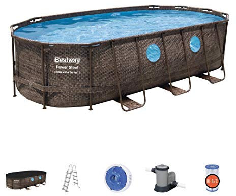 Piscina fuoriterra Ovale BESTWAY Modello Power Steel Swim Vista Series con Oblò, Cm. 549x274x122, Capacita' 13.430 Litri