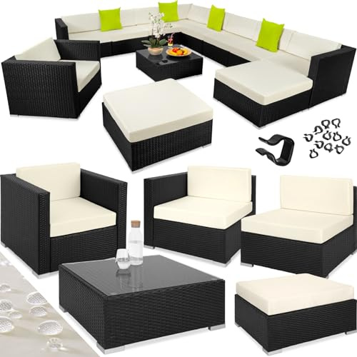 tectake® Ensemble Salon de Jardin Exterieur XXL en PolyRotin/Aluminium Modulable Canapé 10 Places 9 Fauteuil Salon 2 Tabouret Pouf et 1 Table de Jardin, Mobilier de Jardin Amenagement Balcon Terrasse